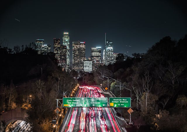 los angeles highway at night