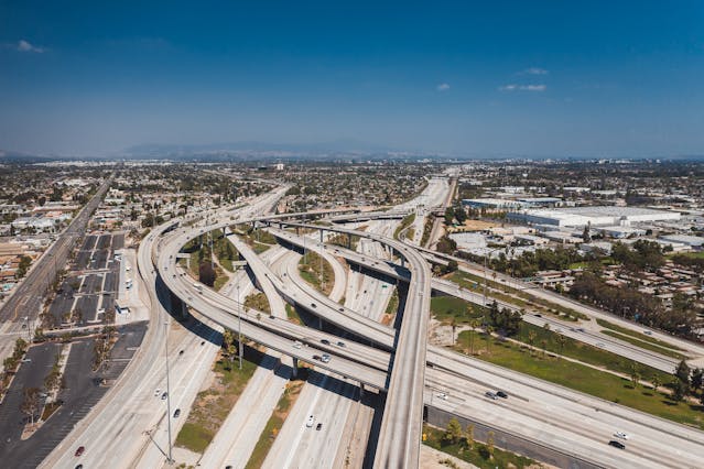 Los Angeles rental car toll road drone shot