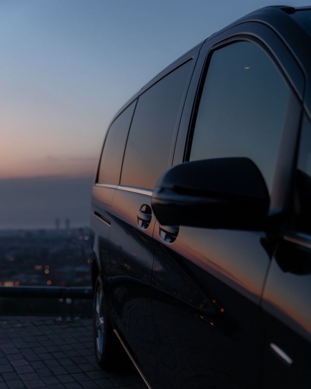 minivan at sunset overlooking Los Angeles